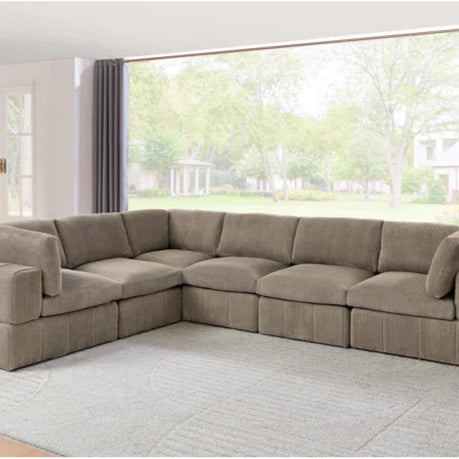 L-Shape Sectional Sofa: 6 - Piece Corduroy Sectional(Camel Corduroy)