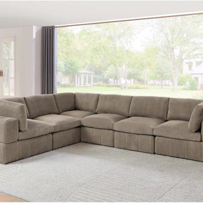 L-Shape Sectional Sofa: 6 - Piece Corduroy Sectional(Camel Corduroy)