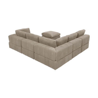 L-Shape and U-Shape Sectional Sofa: 6 - Piece Corduroy Sectional(Camel Corduroy)