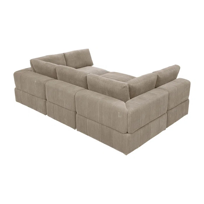 L-Shape and U-Shape Sectional Sofa: 6 - Piece Corduroy Sectional(Camel Corduroy)