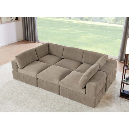 L-Shape and U-Shape Sectional Sofa: 6 - Piece Corduroy Sectional(Camel Corduroy)