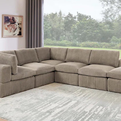 L-Shape and U-Shape Sectional Sofa: 6 - Piece Corduroy Sectional(Camel Corduroy)