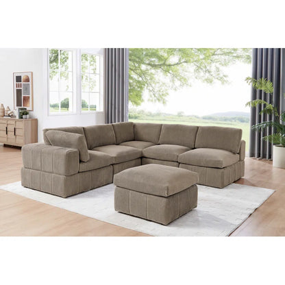 L-Shape and U-Shape Sectional Sofa: 6 - Piece Corduroy Sectional(Camel Corduroy)
