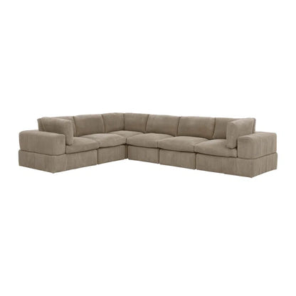 L-Shape Sectional Sofa: 6 - Piece Corduroy Sectional(Camel Corduroy)