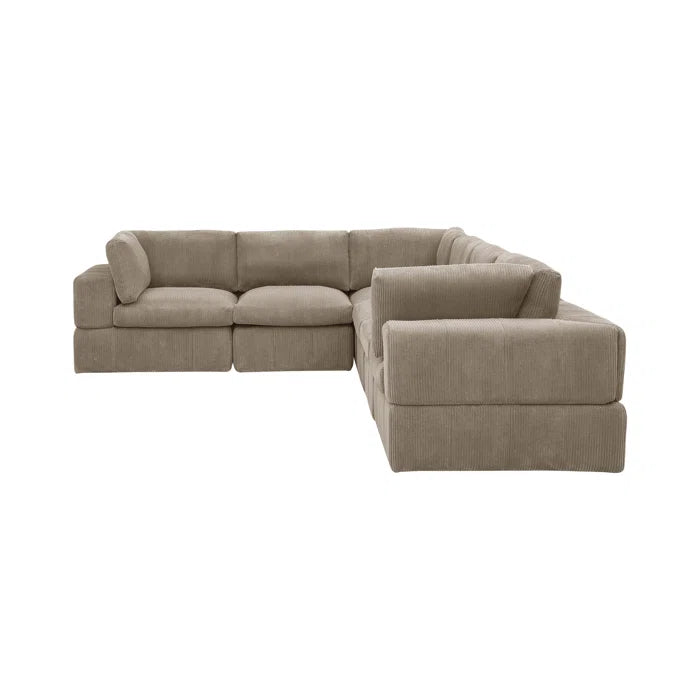 L-Shape Sectional Sofa: 6 - Piece Corduroy Sectional(Camel Corduroy)