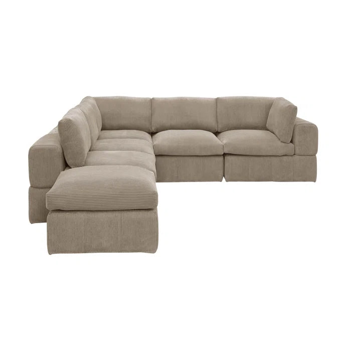 L-Shape and U-Shape Sectional Sofa: 6 - Piece Corduroy Sectional(Camel Corduroy)