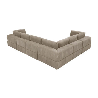L-Shape Sectional Sofa: 6 - Piece Corduroy Sectional(Camel Corduroy)