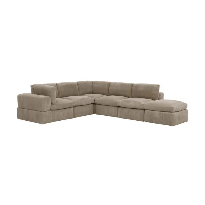 L-Shape and U-Shape Sectional Sofa: 6 - Piece Corduroy Sectional(Camel Corduroy)
