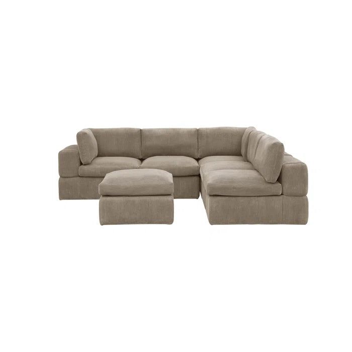 L-Shape and U-Shape Sectional Sofa: 6 - Piece Corduroy Sectional(Camel Corduroy)