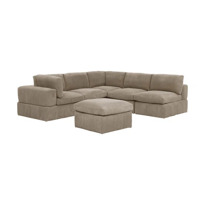 L-Shape and U-Shape Sectional Sofa: 6 - Piece Corduroy Sectional(Camel Corduroy)
