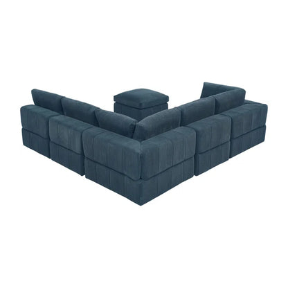 L-Shape and U-Shape Sectional Sofa: 6 - Piece Corduroy Sectional(Dark Blue Corduroy)