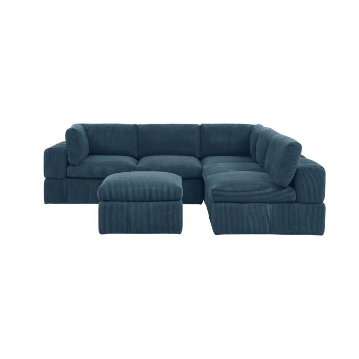 L-Shape and U-Shape Sectional Sofa: 6 - Piece Corduroy Sectional(Dark Blue Corduroy)