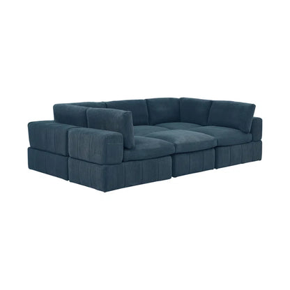 L-Shape and U-Shape Sectional Sofa: 6 - Piece Corduroy Sectional(Dark Blue Corduroy)