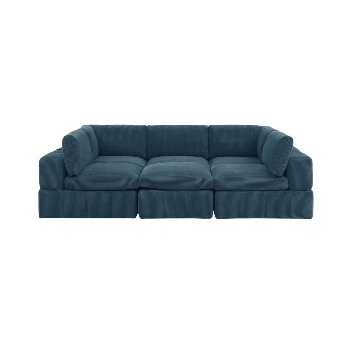 L-Shape and U-Shape Sectional Sofa: 6 - Piece Corduroy Sectional(Dark Blue Corduroy)