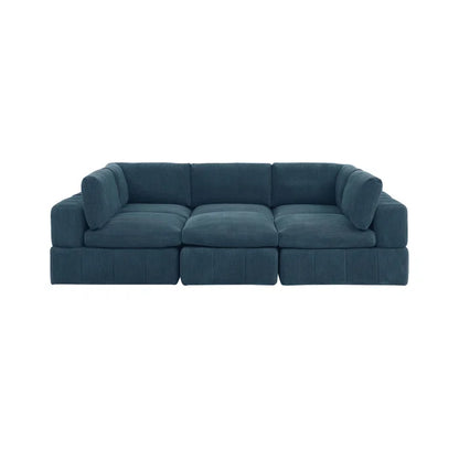 L-Shape and U-Shape Sectional Sofa: 6 - Piece Corduroy Sectional(Dark Blue Corduroy)
