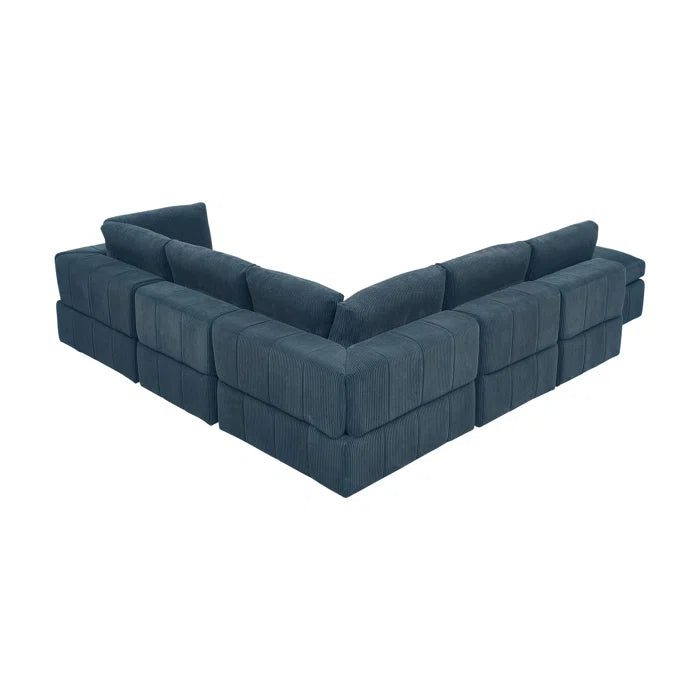 L-Shape and U-Shape Sectional Sofa: 6 - Piece Corduroy Sectional(Dark Blue Corduroy)