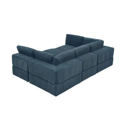 L-Shape and U-Shape Sectional Sofa: 6 - Piece Corduroy Sectional(Dark Blue Corduroy)