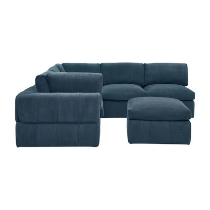 L-Shape and U-Shape Sectional Sofa: 6 - Piece Corduroy Sectional(Dark Blue Corduroy)