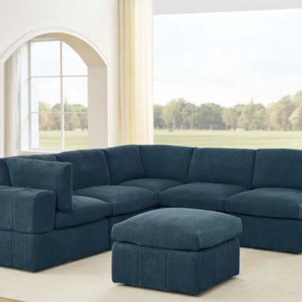 L-Shape and U-Shape Sectional Sofa: 6 - Piece Corduroy Sectional(Dark Blue Corduroy)