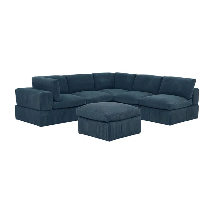 L-Shape and U-Shape Sectional Sofa: 6 - Piece Corduroy Sectional(Dark Blue Corduroy)