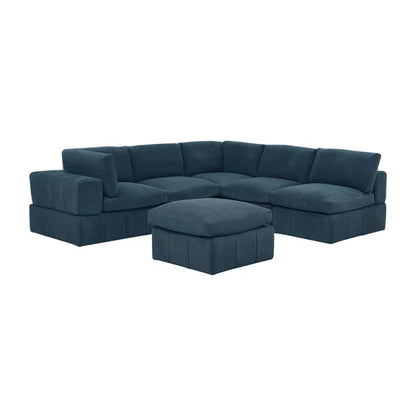 L-Shape and U-Shape Sectional Sofa: 6 - Piece Corduroy Sectional(Dark Blue Corduroy)