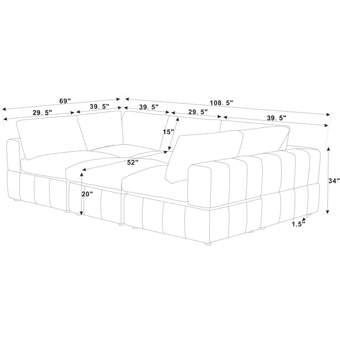 L-Shape and U-Shape Sectional Sofa: 6 - Piece Corduroy Sectional(Dark Blue Corduroy)
