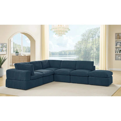 L-Shape and U-Shape Sectional Sofa: 6 - Piece Corduroy Sectional(Dark Blue Corduroy)