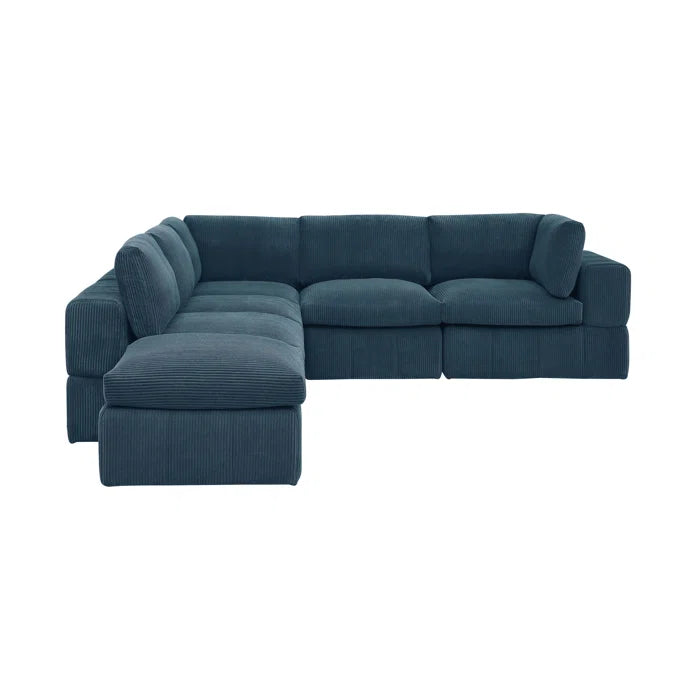 L-Shape and U-Shape Sectional Sofa: 6 - Piece Corduroy Sectional(Dark Blue Corduroy)