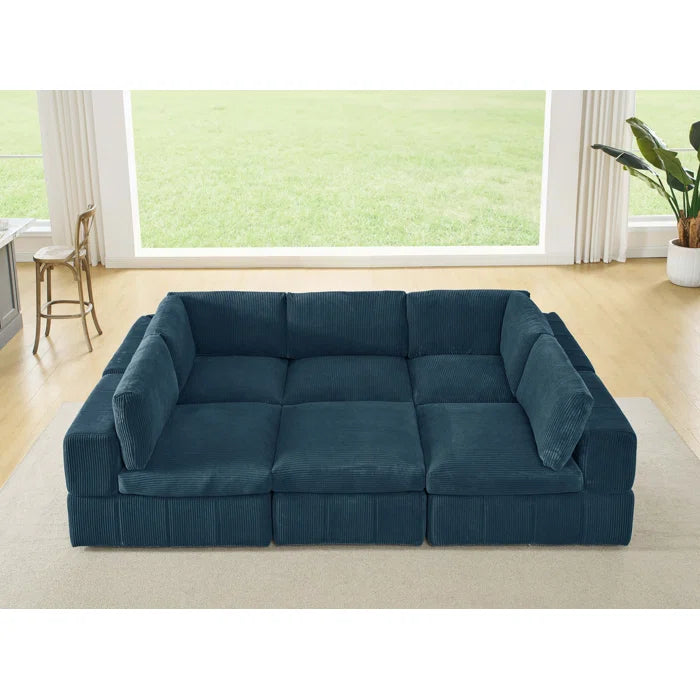 L-Shape and U-Shape Sectional Sofa: 6 - Piece Corduroy Sectional(Dark Blue Corduroy)