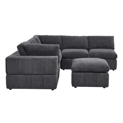 L-Shape and U-Shape Sectional Sofa: 6 - Piece Corduroy Sectional(Dark Gray Corduroy)