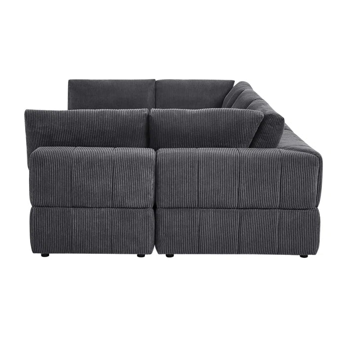 L-Shape and U-Shape Sectional Sofa: 6 - Piece Corduroy Sectional(Dark Gray Corduroy)