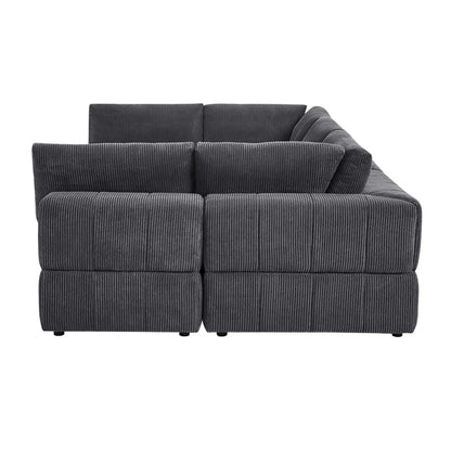 L-Shape and U-Shape Sectional Sofa: 6 - Piece Corduroy Sectional(Dark Gray Corduroy)