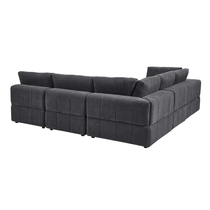L-Shape and U-Shape Sectional Sofa: 6 - Piece Corduroy Sectional(Dark Gray Corduroy)
