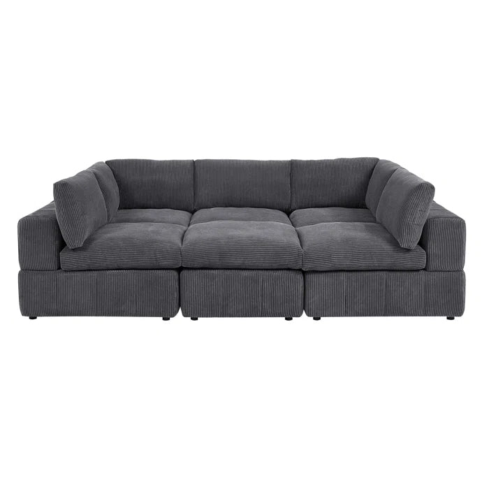 L-Shape and U-Shape Sectional Sofa: 6 - Piece Corduroy Sectional(Dark Gray Corduroy)