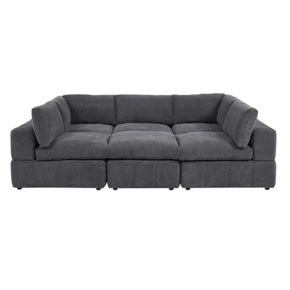 L-Shape and U-Shape Sectional Sofa: 6 - Piece Corduroy Sectional(Dark Gray Corduroy)