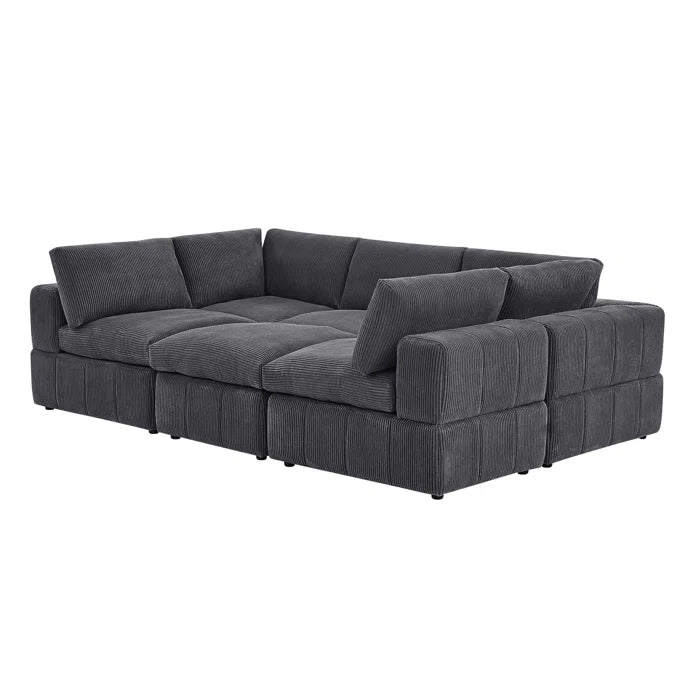 L-Shape and U-Shape Sectional Sofa: 6 - Piece Corduroy Sectional(Dark Gray Corduroy)