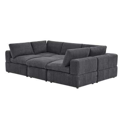 L-Shape and U-Shape Sectional Sofa: 6 - Piece Corduroy Sectional(Dark Gray Corduroy)