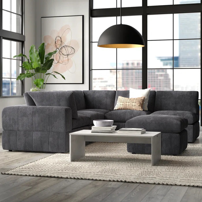 L-Shape and U-Shape Sectional Sofa: 6 - Piece Corduroy Sectional(Dark Gray Corduroy)