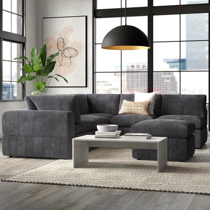 L-Shape and U-Shape Sectional Sofa: 6 - Piece Corduroy Sectional(Dark Gray Corduroy)