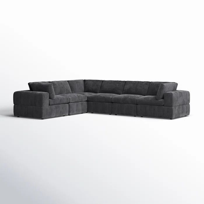 L-Shape Sectional Sofa: 6 - Piece Corduroy Sectional(Dark Gray Corduroy)