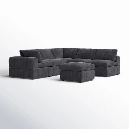 L-Shape and U-Shape Sectional Sofa: 6 - Piece Corduroy Sectional(Dark Gray Corduroy)