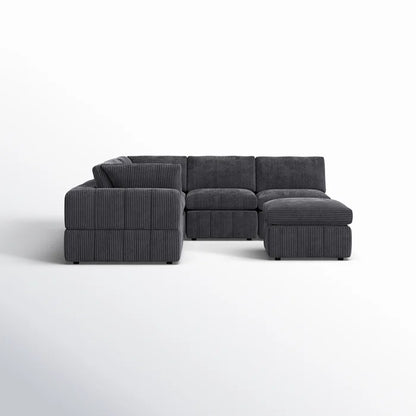 L-Shape and U-Shape Sectional Sofa: 6 - Piece Corduroy Sectional(Dark Gray Corduroy)