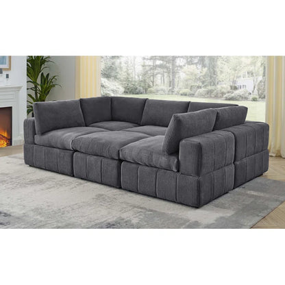 L-Shape and U-Shape Sectional Sofa: 6 - Piece Corduroy Sectional(Dark Gray Corduroy)