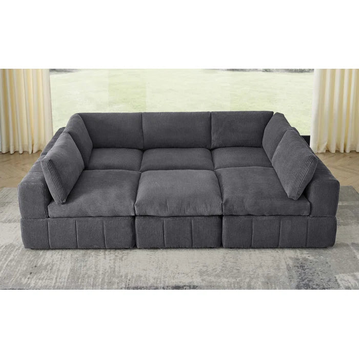 L-Shape and U-Shape Sectional Sofa: 6 - Piece Corduroy Sectional(Dark Gray Corduroy)