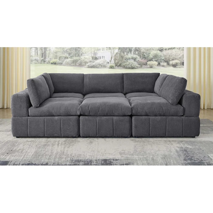L-Shape and U-Shape Sectional Sofa: 6 - Piece Corduroy Sectional(Dark Gray Corduroy)