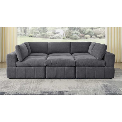 L-Shape and U-Shape Sectional Sofa: 6 - Piece Corduroy Sectional(Dark Gray Corduroy)