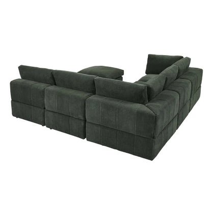 L-Shape and U-Shape Sectional Sofa: 6 - Piece Corduroy Sectional(Dark Green Corduroy)
