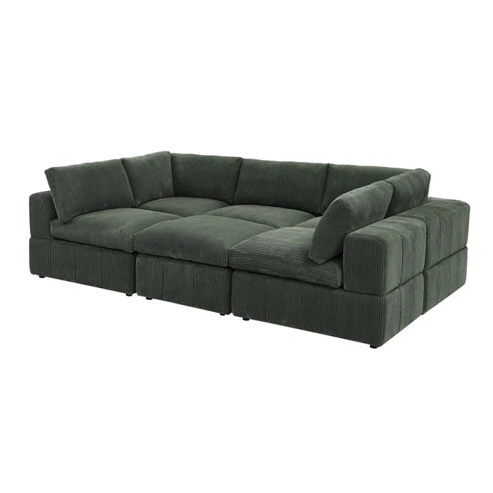 L-Shape and U-Shape Sectional Sofa: 6 - Piece Corduroy Sectional(Dark Green Corduroy)