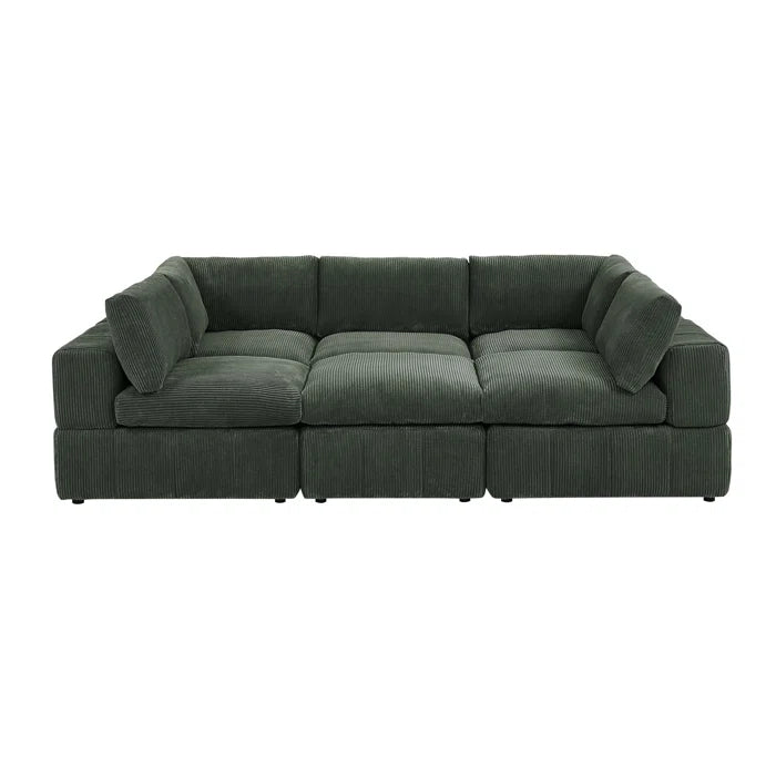 L-Shape and U-Shape Sectional Sofa: 6 - Piece Corduroy Sectional(Dark Green Corduroy)