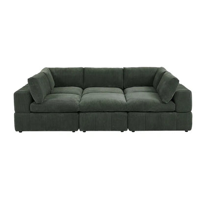 L-Shape and U-Shape Sectional Sofa: 6 - Piece Corduroy Sectional(Dark Green Corduroy)